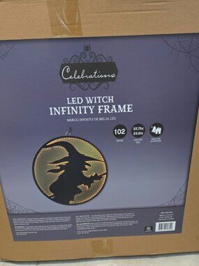 NIB Celebrations LED Witch Infinity Frame - 22.75x23.5" Halloween Lighted Decor